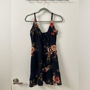 Missguided Navy Strappy Frill Detail Printed Wrap Dress